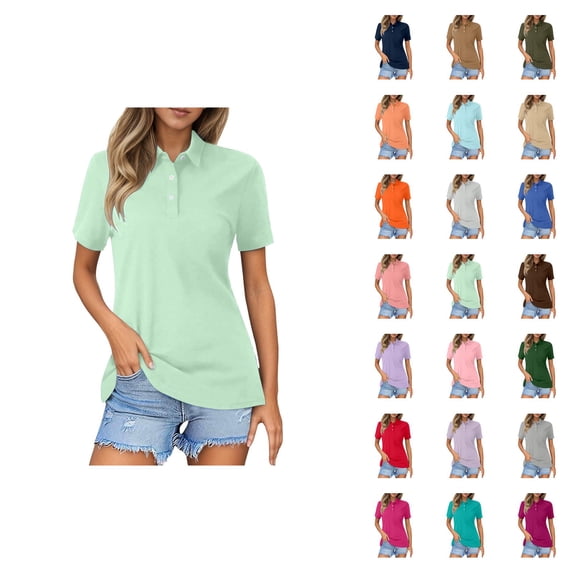 Womens T Shirts Summer Tops 2025 Plus Size Short Sleeve Lapel Relaxed Fit Lightweight Tees Tshirts Shirts for Women