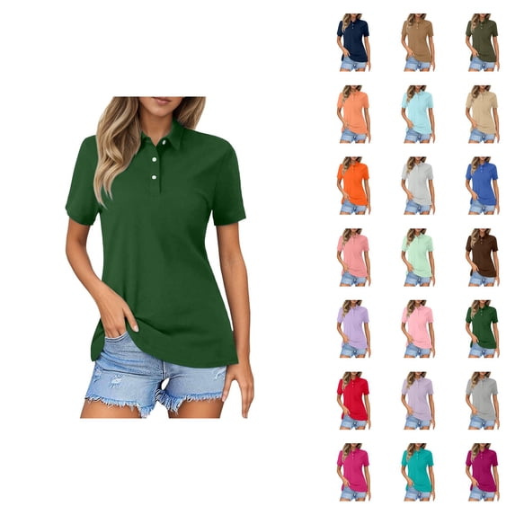 Womens T Shirts Summer Tops 2025 Plus Size Short Sleeve Lapel Relaxed Fit Lightweight Tees Tshirts Shirts for Women