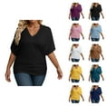 thumbnail image 1 of Womens T Shirts Summer Tops 2025 Plus Size Short Sleeve V-Neck Loose Fit Stretchy Basic Tees Tshirts Shirts for Women, 1 of 6