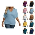 thumbnail image 1 of Womens T Shirts Summer Tops 2025 Plus Size Short Sleeve V-Neck Loose Fit Stretchy Basic Tees Tshirts Shirts for Women, 1 of 6