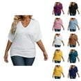 thumbnail image 1 of Womens T Shirts Summer Tops 2025 Plus Size Short Sleeve V-Neck Loose Fit Stretchy Basic Tees Tshirts Shirts for Women, 1 of 6