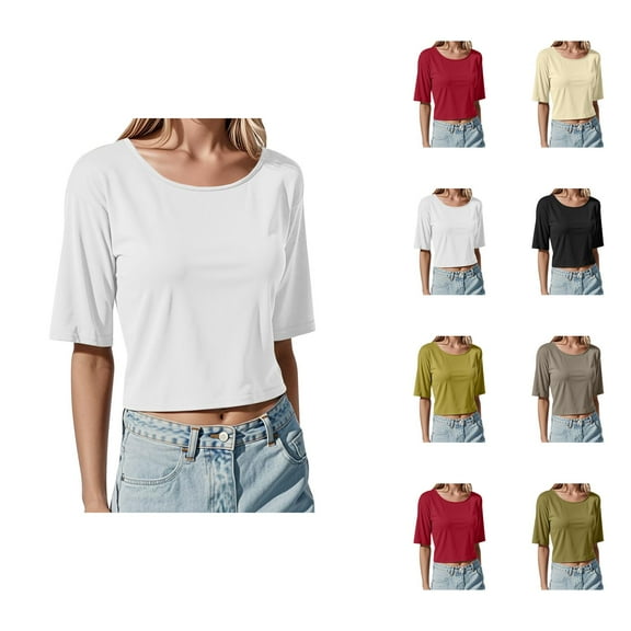Womens T Shirts Summer Tops 2025 Short Sleeve Crewneck Ribbed Knit Cropped Slim Fit Tees Tshirts Shirts for Women