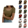 thumbnail image 1 of Basic T Shirts for Women 2025 Short Sleeve Square Neck Slim Fit Ribbed Knit Casual Plain Tshirt Womens T Shirts, 1 of 6