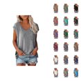thumbnail image 1 of Womens T Shirts Summer Tops 2025 Solid Color Cap Sleeve V-Neck Casual Loose Basic Tees Tshirts Shirts for Women, 1 of 7