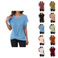 thumbnail image 1 of Womens T Shirts Summer Tops 2025 Solid Color Crewneck Waffle Twist Knot Hem Stylish Tees Tshirts Shirts for Women, 1 of 7