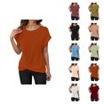 thumbnail image 1 of Womens T Shirts Summer Tops 2025 Solid Color Crewneck Waffle Twist Knot Hem Stylish Tees Tshirts Shirts for Women, 1 of 7