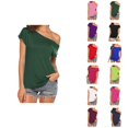 thumbnail image 1 of Womens T Shirts Summer Tops 2025 Solid Color One Shoulder Irregular Short Sleeve Casual Tees Tshirts Shirts for Women, 1 of 7