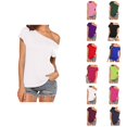 thumbnail image 1 of Womens T Shirts Summer Tops 2025 Solid Color One Shoulder Irregular Short Sleeve Casual Tees Tshirts Shirts for Women, 1 of 7