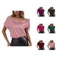 thumbnail image 1 of Womens T Shirts Summer Tops 2025 Solid Color Satin One Shoulder Short Sleeve Stylish Tees Tshirts Shirts for Women, 1 of 6
