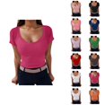 thumbnail image 1 of Womens T Shirts Summer Tops 2025 Solid Color Scoop Neck Slim Fit Ribbed Knit Basic Tees Tshirts Shirts for Women, 1 of 6