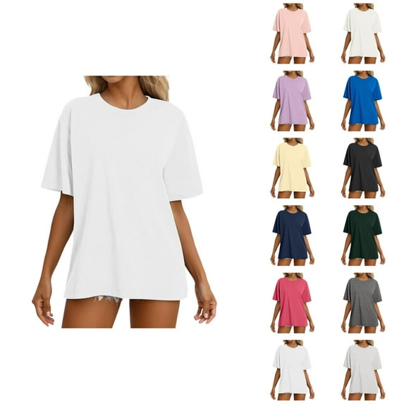Womens T Shirts Summer Tops 2025 Solid Color Short Sleeve Crewneck Casual Loose Basic Tees Tshirts Shirts for Women