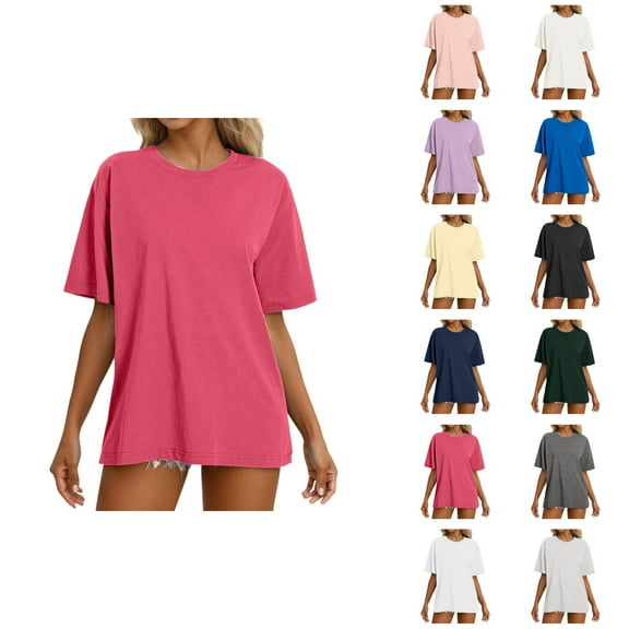 Womens T Shirts Summer Tops 2025 Solid Color Short Sleeve Crewneck Casual Loose Basic Tees Tshirts Shirts for Women