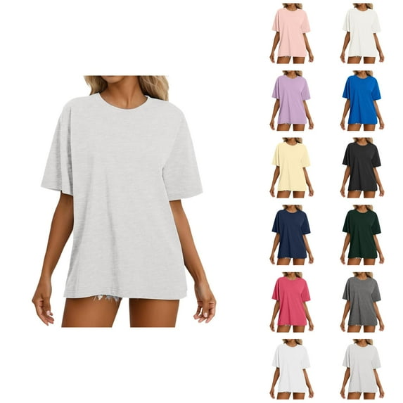 Womens T Shirts Summer Tops 2025 Solid Color Short Sleeve Crewneck Casual Loose Basic Tees Tshirts Shirts for Women