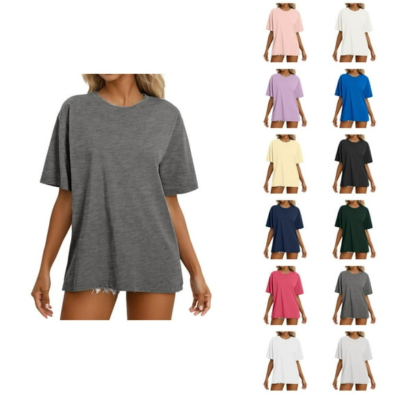 Womens T Shirts Summer Tops 2025 Solid Color Short Sleeve Crewneck Casual Loose Basic Tees Tshirts Shirts for Women