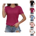 thumbnail image 1 of Womens T Shirts Summer Tops 2025 Solid Color Short Sleeve Crewneck Eyelet Breathable Tees Tshirts Shirts for Women, 1 of 5