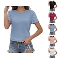 thumbnail image 1 of Womens T Shirts Summer Tops 2025 Solid Color Short Sleeve Crewneck Eyelet Breathable Tees Tshirts Shirts for Women, 1 of 5