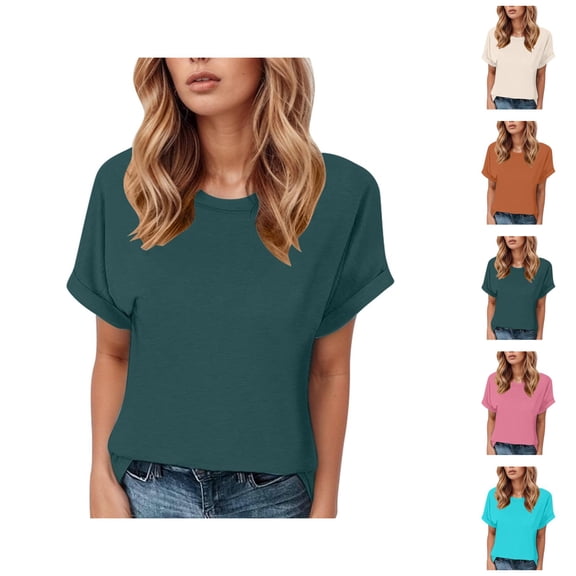 Womens T Shirts Summer Tops 2025 Solid Color Short Sleeve Crewneck Lightweight Loose Tees Tshirts Shirts for Women