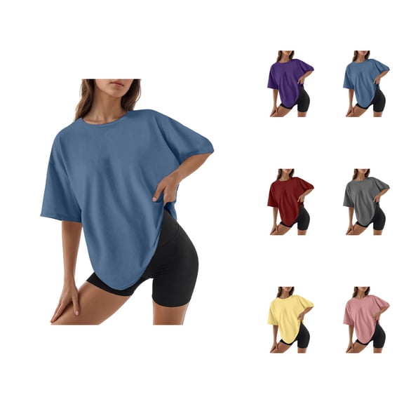 Womens T Shirts Summer Tops 2025 Solid Color Short Sleeve Crewneck Loose Casual Basic Tees Tshirts Shirts for Women