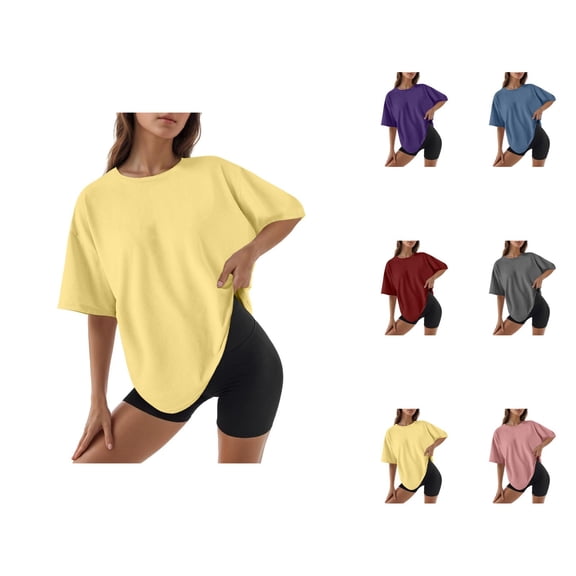 Womens T Shirts Summer Tops 2025 Solid Color Short Sleeve Crewneck Loose Casual Basic Tees Tshirts Shirts for Women