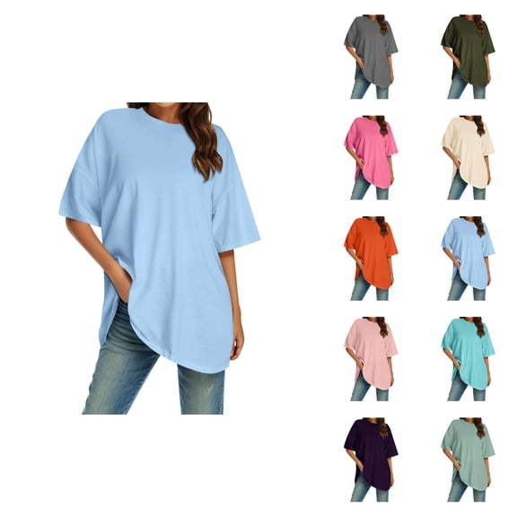 Womens T Shirts Summer Tops 2025 Solid Color Short Sleeve Crewneck Loose Classic Basic Tees Tshirts Shirts for Women