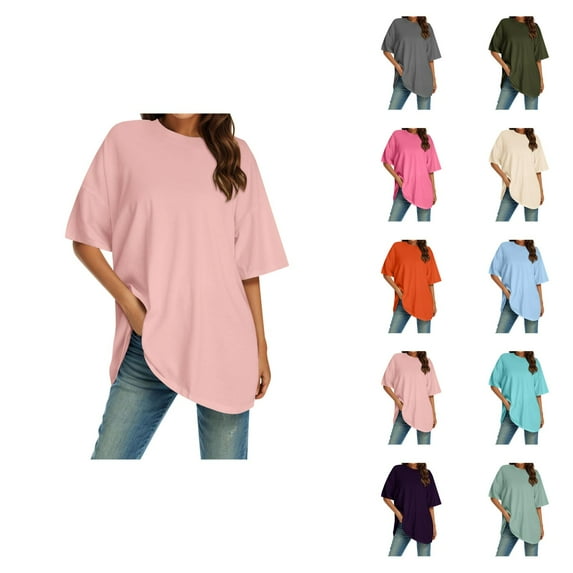 Womens T Shirts Summer Tops 2025 Solid Color Short Sleeve Crewneck Loose Classic Basic Tees Tshirts Shirts for Women