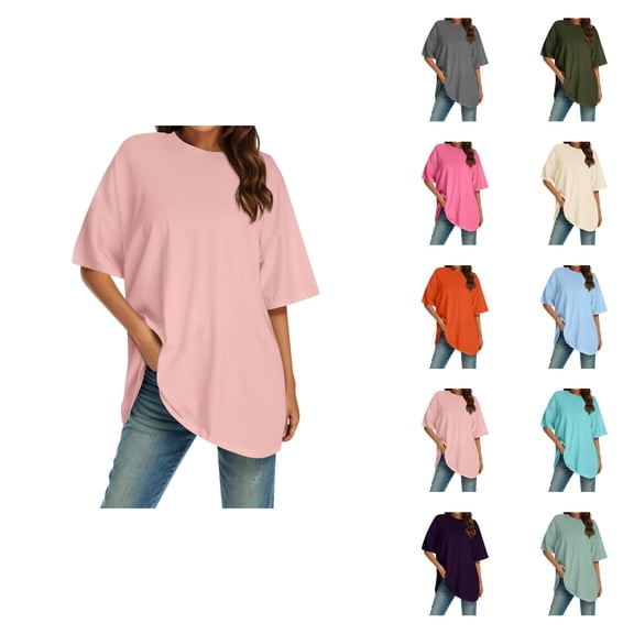 Womens T Shirts Summer Tops 2025 Solid Color Short Sleeve Crewneck Loose Classic Basic Tees Tshirts Shirts for Women