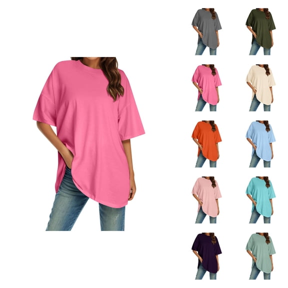 Womens T Shirts Summer Tops 2025 Solid Color Short Sleeve Crewneck Loose Classic Basic Tees Tshirts Shirts for Women