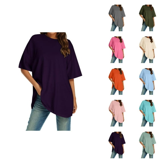 Womens T Shirts Summer Tops 2025 Solid Color Short Sleeve Crewneck Loose Classic Basic Tees Tshirts Shirts for Women