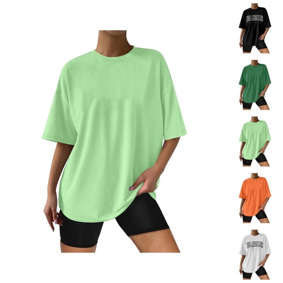 Womens T Shirts Summer Tops 2025 Solid Color Short Sleeve Crewneck Regular Fit Casual Tees Tshirts Shirts for Women