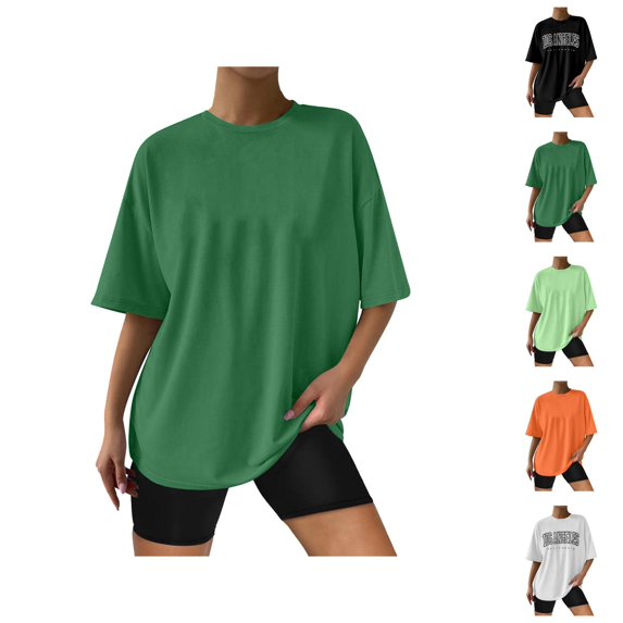 Womens T Shirts Summer Tops 2025 Solid Color Short Sleeve Crewneck Regular Fit Casual Tees Tshirts Shirts for Women