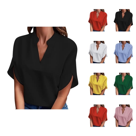 Womens T Shirts Summer Tops 2025 Solid Color Short Sleeve V-Neck Loose Stylish Tees Tshirts Shirts for Women