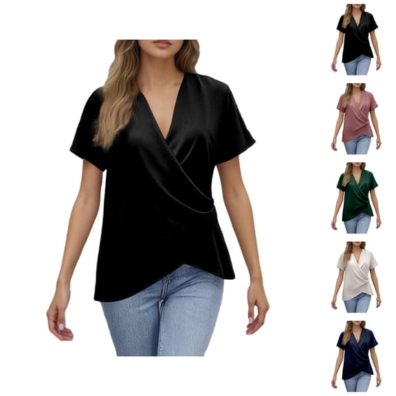 Womens T Shirts Summer Tops 2025 Solid Color V-Neck Short Sleeve Lightweight Stylish Tees Tshirts Shirts for Women