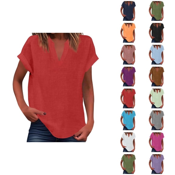 Womens T Shirts Summer Tops 2025 Solid Color V-Neck Short Sleeve Loose Fit Lightweight Tees Tshirts Shirts for Women