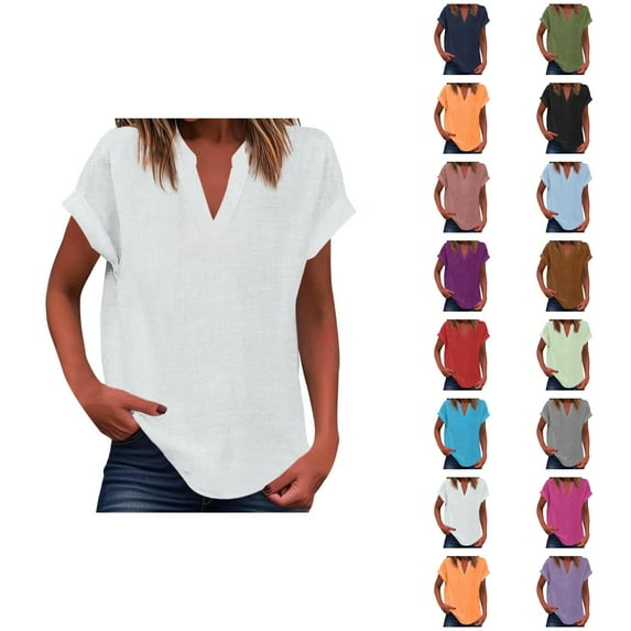 Womens T Shirts Summer Tops 2025 Solid Color V-Neck Short Sleeve Loose Fit Lightweight Tees Tshirts Shirts for Women