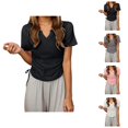 thumbnail image 1 of Womens T Shirts Summer Tops 2025 Solid Color V-Neck Short Sleeve Side Drawstring Basic Tees Tshirts Shirts for Women, 1 of 6
