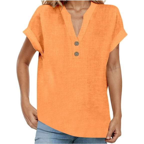 Womens T Shirts Summer Tops 2025 Solid Color V-Neck Short Sleeve Stand Collar Loose Tees Tshirts Shirts for Women
