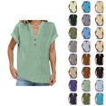 thumbnail image 1 of Womens T Shirts Summer Tops 2025 Solid Color V-Neck Short Sleeve Stand Collar Loose Tees Tshirts Shirts for Women, 1 of 5
