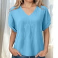 thumbnail image 1 of Womens T Shirts Summer V Neck Short Sleeve Casual Tops Loose Basic Tees with Double-Layered Pleated, 1 of 9