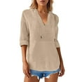 thumbnail image 1 of Womens T Shirts Tops Long Sleeved Loose And Comfortable Pocket Hoodie Womens Tee Shirts,Beige,L, 1 of 7