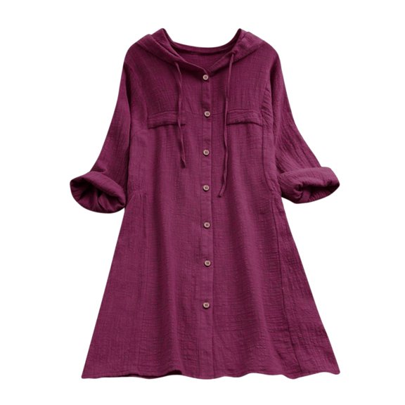 Womens T Shirts Tops Size Button Loose Fit Hooded Pocket Plus Long Sleeve Womens Summer Clothes,Pink,M