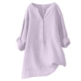 thumbnail image 1 of Womens T Shirts Tops Solid Color V-Neck Button Long Sleeved Shirt Womens Golf Shirt,Purple,S, 1 of 5