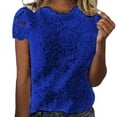 thumbnail image 1 of Womens T Shirts Tops Spring Summer New Short Sleeved Lace Fall Clothes for Women Tees Blouses Blue Size L, 1 of 4