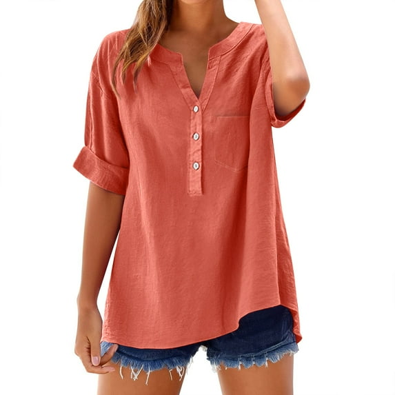 Womens T Shirts Tops Trendy Stylish 3/4 Sleeve Pocket Detail Plus Size Shirts,Orange,5XL
