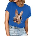 thumbnail image 1 of Womens T-Shirts Trendy Easter Bunny-Printed Crewneck Short Sleeve T-Shirts Tops Lightweight Casual Blouse Blue 2XL, 1 of 5