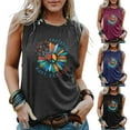 thumbnail image 1 of Womens T Shirts Trendy Sunflower Graphic Tees Navy Sleeveless Peace Sign Loose Tank Tops Grey Oversized Blouses XL, 1 of 6