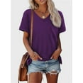thumbnail image 1 of Womens T Shirts V Neck Rolled Sleeve Pocket Summer Tops Casual Loose Basic Tee Shirts Trendy, 1 of 5