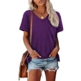 thumbnail image 1 of Womens T Shirts V Neck Rolled Sleeve Pocket Summer Tops Casual Loose Basic Tee Shirts Trendy, 1 of 5