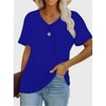 thumbnail image 1 of Womens T Shirts V Neck Rolled Sleeve Pocket Summer Tops Casual Loose Basic Tee Shirts Trendy, 1 of 5
