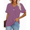 thumbnail image 1 of Womens T Shirts V Neck Rolled Sleeve Pocket Summer Tops Casual Loose Basic Tee Shirts Trendy, 1 of 5