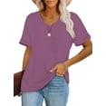 thumbnail image 1 of Womens T Shirts V Neck Rolled Sleeve Pocket Summer Tops Casual Loose Basic Tee Shirts Trendy, 1 of 5